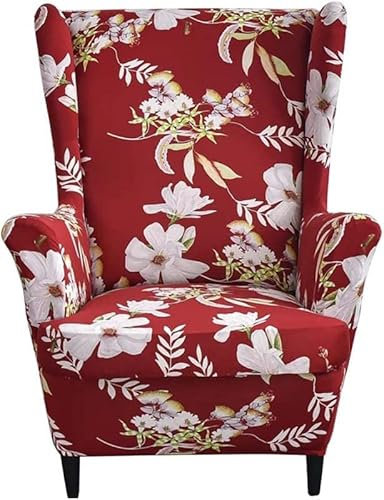 Ohrensessel Bezug 2-Teilig Sesselbezug Sesselüberwürfe Ohrensessel Überzug Elegant Blumen Stretch Sesselhusse Mit Armlehne Für Ohrensessel,Sessel-Überwürfe Relaxsessel, Fernsehsessel ( Color : 32# )
