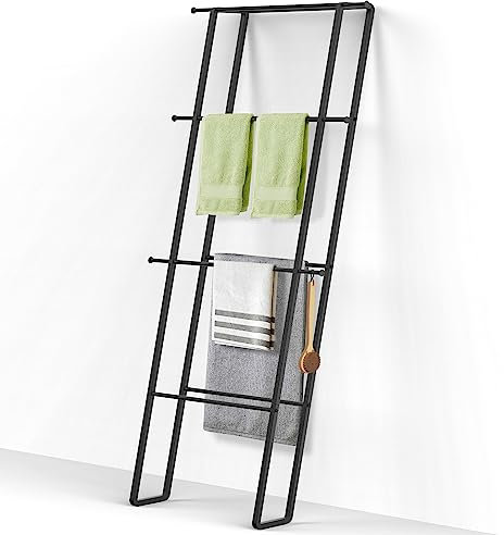 CANYAVE Deckenleiter Handtuchhalter, Wand Anlegeleiter Handtuchhalter Deckenhalter Rack Trockenständer, 4 Etagen Deckenleitern für Wohnzimmer Badezimmer (Mattschwarz)