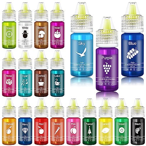 Lebensmittelfarbe - 20 Farben Flüssige Lebensmittel Farben für Kuchen, Backen, Kekse, Macaron - Zuckerfrei Konzentrierte Farbe Food Coloring für Tortendeko, Getränken, Osterei, DIY Slime - je 6ml