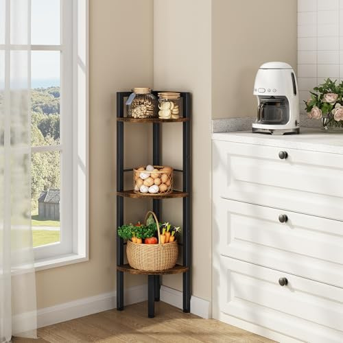 Tajsoon Corner Shelf Stand 3 Tier 39.6 Industrial Corner Ladder Shelves, Multipurpose Standing Display Shelf, Tall Corner Bookshelf Shelving Unit for Bedroom,Living Room,Office, Kitchen, Rustic Brown