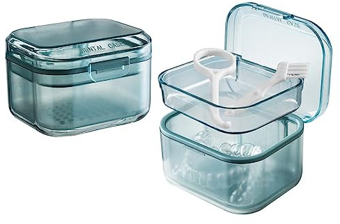 GmeDhc Zahnspangendose mit Sieb, Tragbare Prothesendose Abdeckung, Unsichtbare Zahnspangen Aufbewahrungsbox, Drei Etagen Hohler Abfluss, fur Kieferorthopädische Halterung, Reinigungsbox