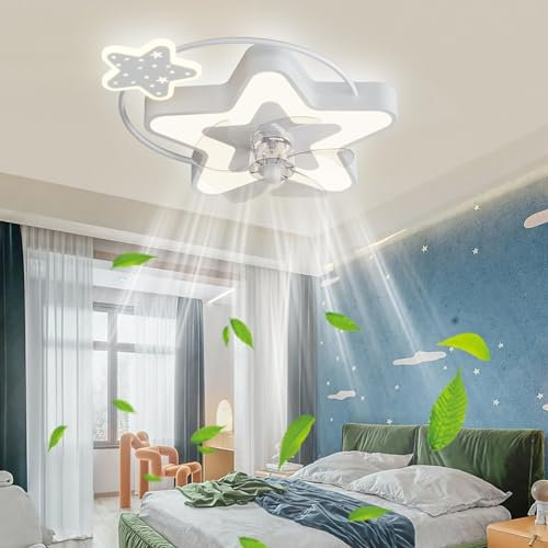 YUNZI Ventilador De Techo Con Luz Infantil Silencioso Mando Ventilador Techo Lampara Ventilador Dormitorio Ventilador Y Plafón De Techo Regulable Velocidad Del Viento Lampara De Techo-White