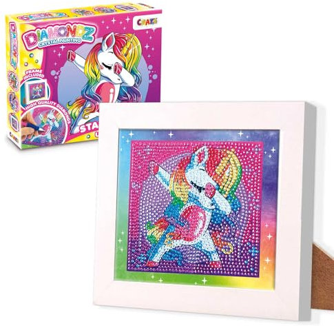 DIAMONDZ CRYSTAL PAINTING Starter Set Unicorn - Diamond Painting Mädchen EINHORN Schablone, DIY Diamant Malerei Kinder Bastelset, 15x15cm