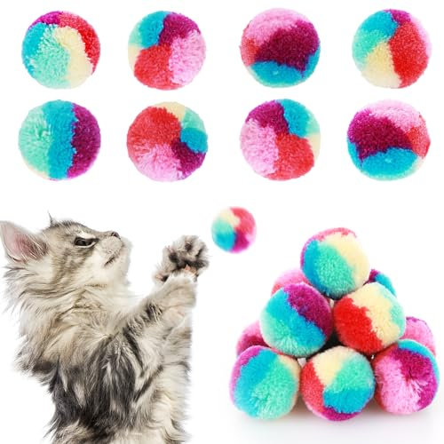 Amaxiu Lot de 20 balles colorées en peluche douce pour chat et chatons d'intérieur - 3 cm
