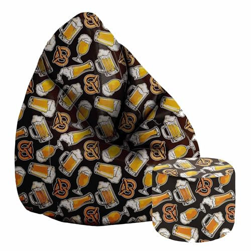 DreamRoots Sitzsack Erwachsene mit Füllung 80x80x120cm - Samt Stoff 300 gr/m2 Sitzsack mit Lehne und Hocker und Bezug - Sitzkissen Boden - Chill Sack