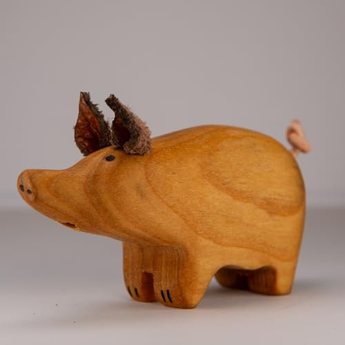 Staboos Schweinchen Figuren 55 mm Stehend - Glücksschweinchen Deko aus Nachhaltigem Europäischen Holz - Einzigartige Schwein in Geschenkverpackung - Süße Holzschwein