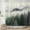 ASDCXZ Wald Duschvorhang 180x220 cm, Naturlandschaft Grün Nebel Wald Dschungel Schneeberg Vögel Bad Waschbar Duschvorhänge Polyester Textil Wasserdicht Badevorhang für Badewanne mit 12 Haken