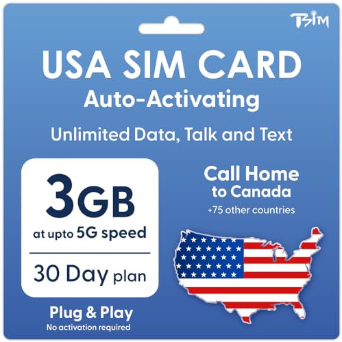 USA SIM Card for UK Phone 30 Days | Auto-Activating Preloaded using 5G T-Mobile network | Call home for free | Unlimited Data/Talk/Text With Tethering/HotSpot/Internet Sharing (3GB @ High-Speed)