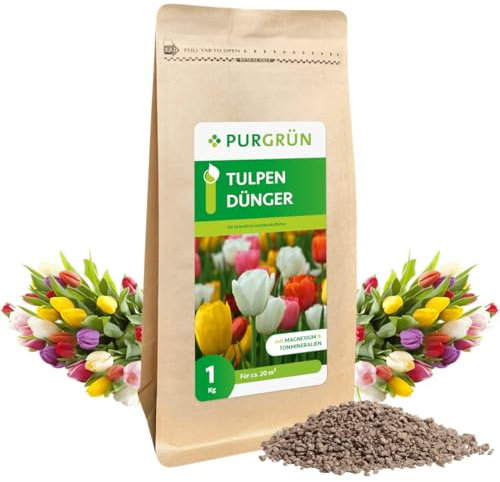 Purgrün® Tulpendünger 1 kg – Organisch-mineralische Rezeptur – Feinkörniges Krümelgranulat – NPK 5+4+6 – Extra Magnesium für prächtige Blüten – Verbessert die Bodenqualität – Für farbenfrohe Blüten