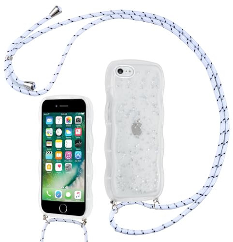 Foonary Handykette Hülle mit Band für Apple iPhone 8/7/SE 2020/SE 2022 4,7 Handyhülle, Aesthetic GlitzerStern Kette Necklace Case mit Kordel zum Umhängen Silikon Cover Schutzhülle Schnur für iPhone8