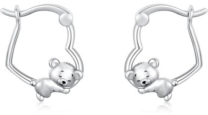 ROMANTICWORK Teddybär Ohrringe Sterling Silber 925 Bär Creolen Huggie Ohrringe Süßer Teddy Bären Schmuck Geschenke für Damen Mädchen