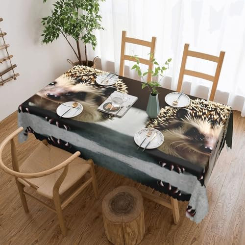 KINGNOYI Quadratische Tischdecke mit niedlichem Igel, fettabweisend, für rechteckige Tische, wiederverwendbare und waschbare Tischdecken, Polyester-Stoff-Tischdecken