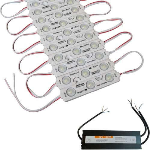 LED Module +- Netzteil - warmweiß 2800K - 12V - 3x 5730 SMD Chip Injektion Licht Beleuchtung Werbetechnik Schaukästen warm (100, mit Netzteil)
