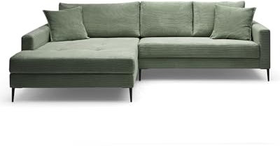 Liadomo Sofa Hilary Wintermoos - Modernes Cord-Ecksofa - Couch mit Hohem Sitzkomfort - Pflegeleicht & Formstabil - Made in Europe - Sofa L Form Links, Grün