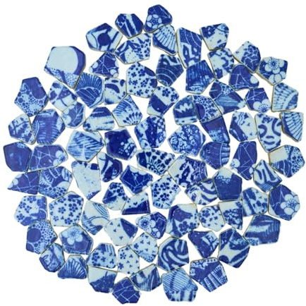 Yuvori 0,5 kg blaue und weiße unregelmäßige Porzellan-Mosaikfliesen, DIY, handgefertigt, Badezimmer, Wohnzimmer, Küche, Backsplash, Outdoor (02, Medium)