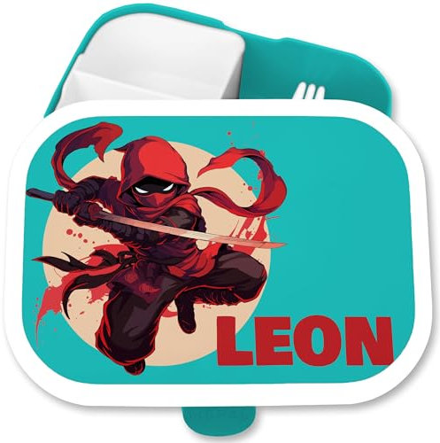 Brotdose Kinder Campus für Mepal - Ninja mit Name personalisiert I Schulkind Geschenk Schule - 750 ml - Türkis - lunchbox lunch box brotbox fächern jungen