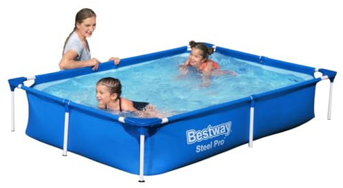 Piscina rettangolare da esterno con bordi, fuori terra, da giardino, colore blu