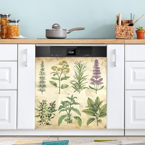 Cubiertas de imanes para lavavajillas, plantas, hierbas, vintage, para lavavajillas, calcomanías para refrigerador, 58 x 66 cm
