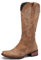 FGRID Stivali da Donna con Punta Corta al Polpaccio Ricamati, Stivali da Cowboy Tacco Grosso Floreale con Punta Quadrata, Stivali Western Alti al Ginocchio di Grandi Dimensioni,Marrone,42