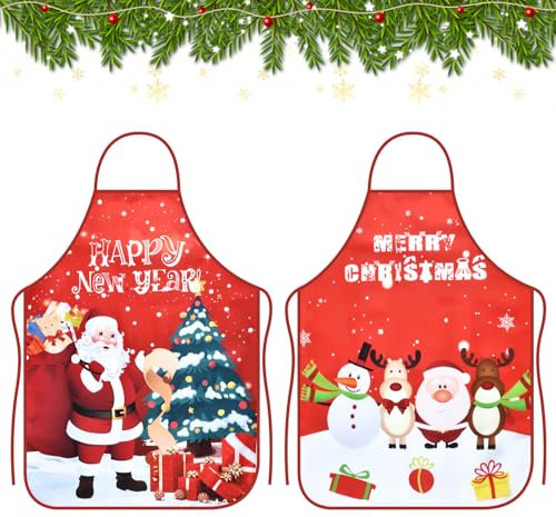 LQTSLFM 2 Stück Cartoon Weihnachten Schürze,Weihnachtsschürzen,Weihnachtsschürze Erwachsene,Schürze für Männer Damen (Rot B)
