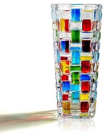 Joy PerfvmE - Handbemalte Glasvase, 19,7 cm hoch, mit Buntem Muster in Mosaikoptik – Kunstvolle Deko- und Blumen Vase Glas für Ihr Zuhause