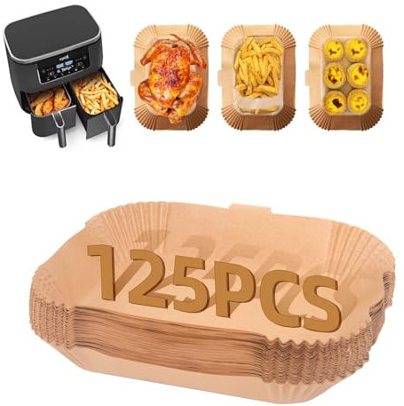 ENGHEK 125PC Air Fryer Liners, Dual Ninja Air Fryer Liners Disposable, Air Fryer Accessories Paper Liners for Ninja AF300UK AF400UK, Salter, Tower and Other Dual Zone Air Fryers