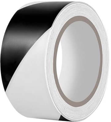 Duccinp Ruban adhésif de sécurité - 50 mm x 33 m - Étanche - Autocollant - En PVC - Pour marquage d'avertissement et marquage de sol (blanc/noir)