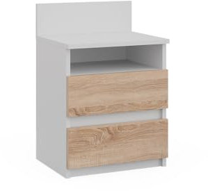 Vicco Nachttisch Monty, Nachtkommode, Weiß/Sonoma, 32.3 x 59.1 cm mit 2 Schubladen