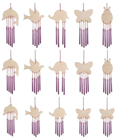 Toyvian 24pcs Wind Chimes, Kids Diy Wooden Animal Shapes Craft Set with Iron Tubes Small Wind Chimes for Outdoor Birthday Party Favors Classroom Activities