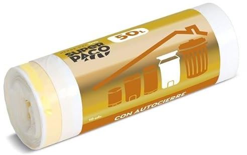 Super Paco de Dia Bolsa de Basura con Autocierre 50L, Pack de 10