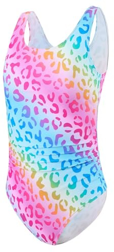DivingBirds Girls Swimming Costume Padded Bras One Piece Kids Swimsuit Neon Swimming Suit for Girls Bathing Suits UV Sunsafe Swimwear Beach Pool,Pink 12-13 Years