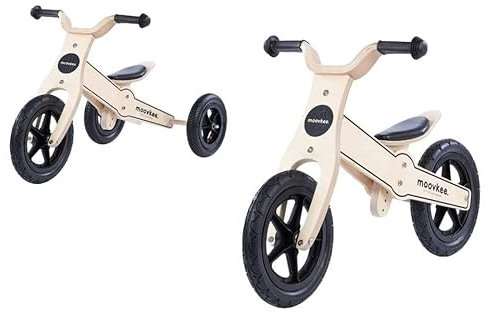 COIL Dreirad, Lauflernrad, Kinderlaufrad, Holzfahrrad, Balance Bike, 2in1, Holzrahmen, 12 Zoll Rad, Sattel aus Ökoleder, ab 2 Jahren (Beige)
