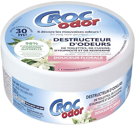 CROC'ODOR Geruchsvernichter Duft Blumige Frische | Wirksam bis zu 8 Wochen, bis 30 m², gegen Gerüche in Toilette, Küche & Feuchträumen, einfach anzuwenden