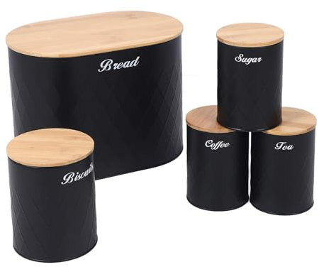 Juego de Botes de Pan de Pan, Recipiente de Almacenamiento de Pan de Pan de Campo de Cocina Vintage con Tapas de Madera, Papel de Pan de hierro.