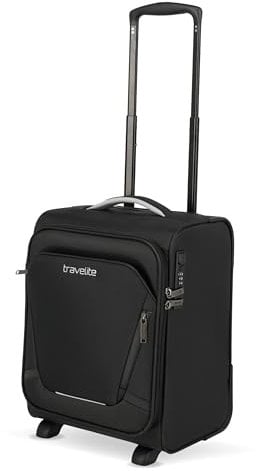 Travelite Handgepäck Koffer mit 2 Rollen für Eurowings, integriertes Zahlenschloss, Bordtrolley Jetpack: Kompakter Weichgepäck Trolley mit Aufsteckfunktion, 40x30x25 cm, 25 l, 1,8 kg
