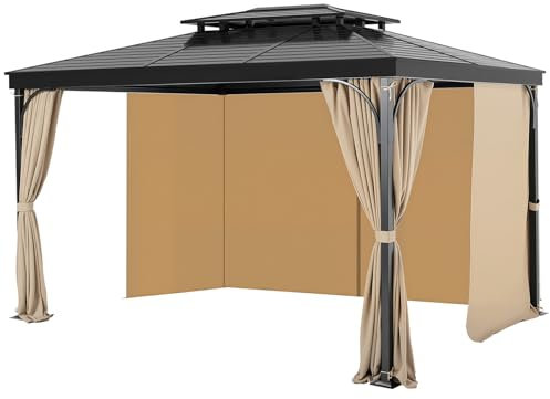 VEVOR Pavillonvorhänge 2810x3730x2130mm, 4-teilige Seitenwand-Pavillon-Sichtschutzvorhänge mit Reißverschlüssen, Sonnenschutzvorhänge als Ersatz für Terrassenüberdachung, NUR Vorhänge, Khaki