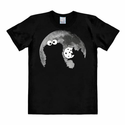 Logoshirt® Sesamstrasse Krümelmonster Mond T-Shirt Damen & Herren | Offiziell lizenzierter Sesamstrasse-Fanartikel, 100% Baumwolle, Krümelmonster vor dem Vollmond, hochwertiger Frontprint