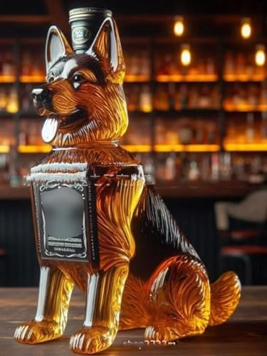 300ML Weindekanter Dekanter Whiskey Karaffe Statue - 3D-Skulptur Einer Whisky-Weinflasche Mit Deutschem Schäferhund, Schnapsflaschen Mit Tiermotiv, Whisky-Dekanter Mit Hund, Statue(A)