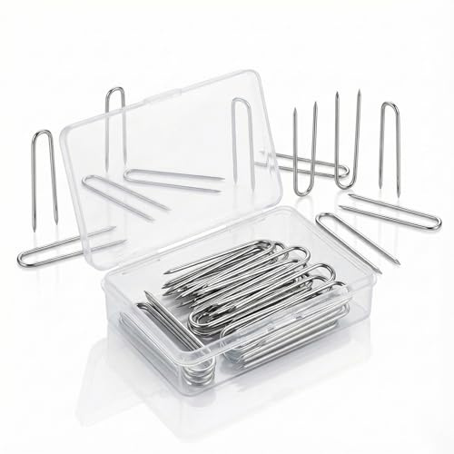 Hopzab 50 Pcs U-shaped Sewing Pins Stainless Steel Craft Pins Fork Pin Double Pointed Blocking Pin for Sewing Quilting Fabric Jewelry Making and Home Decor