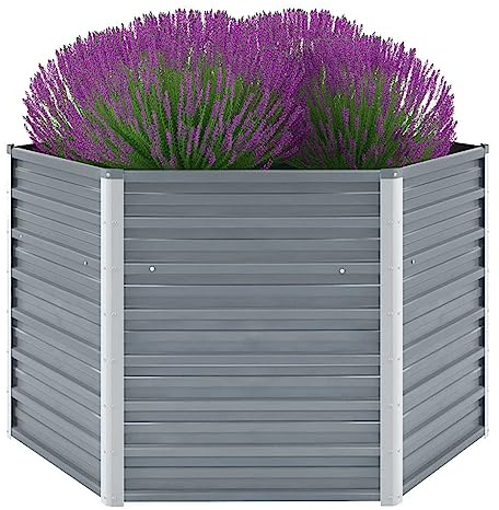 WRJENFSC Jardinière surélevée Acier galvanisé 129x129x77 cm Hexagonale Bac Potager extérieur Gris Drainage Ouvert pour Balcon Jardin et Patio