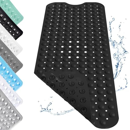 Tappetino Doccia Antiscivolo, 100x40cm Tappeto Antiscivolo Extra Lungo per Vasca da Bagno, Tappetino per Doccia con Ventose, Lavabile in Lavatrice, per Sauna o Vasca da Bagno, Nero