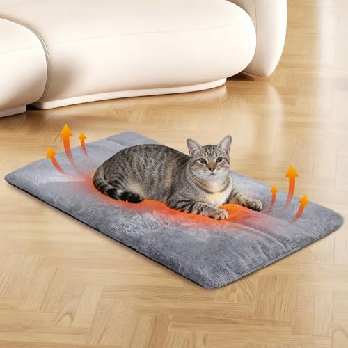 DOLLGIFT Self Heating Cat Bed 45x70, Fluffy Soft Warm Self Heating Pet Pad, Washable Warming Pet Pad Electric-Free for Cats Kitten Puppy (M)