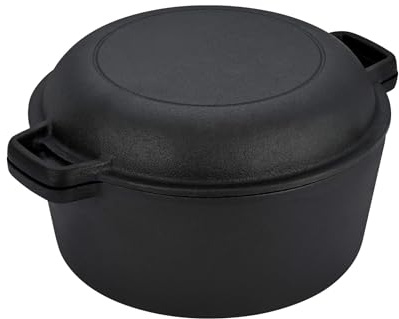 GRÄWE Dutch Oven CI 350 Ø 26 cm – Gusseisen Brat- & Kochtopf 2-in-1 mit Deckel, Induktion & Backofen geeignet, Schmortopf & Bräter für Outdoor & Küche, 5QT, 4,7 Liter