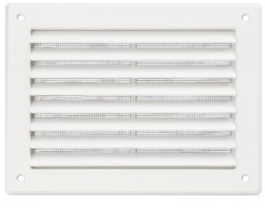 Rejilla de ventilación 15 x 20 cm de ABS – Aletas inclinadas fijas y red interior – Instalación en pared o puerta – LEMAG SRL