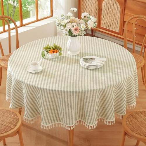 Plenmor Leinen Tischdecke Abwaschbar Rund Grün 180 cm Runde Tischdecke | Stoff Tischdecke Baumwolle für Küche, Garten, Party, Geburtstag, Outdoor