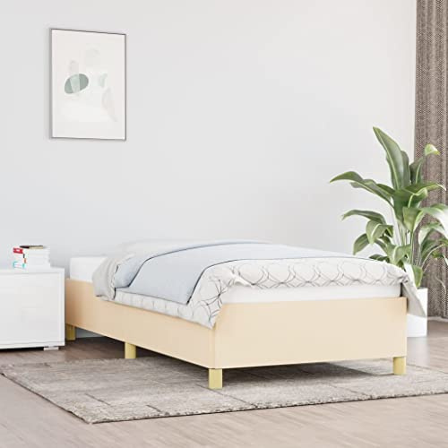 Yunovire Bettgestell ohne Matratze Creme 90x200 cm Stoff, Modernes Einzelbett mit robustem Rahmen, Plattform-Design, ideal für Schlafzimmer, langlebige Möbel