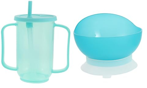 MOTHNUR Ensemble Repas Adapté pour Personnes Âgées Comprenant Bol Anti-Déversement avec Base Ventouse et Gobelet Anti-Fuites à Double Anse avec Ergonomique pour Alimentation Sécurisée