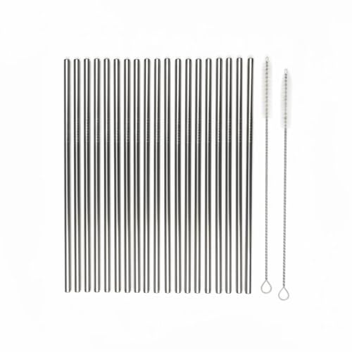 20er Pack wiederverwendbare Edelstahl Strohhalme, 304 Metall Trinkhalme Set, kommt mit 2 Reinigungsbürsten, umweltfreundlich, spülmaschinenfest, geeignet für Eiskaffee und Getränke