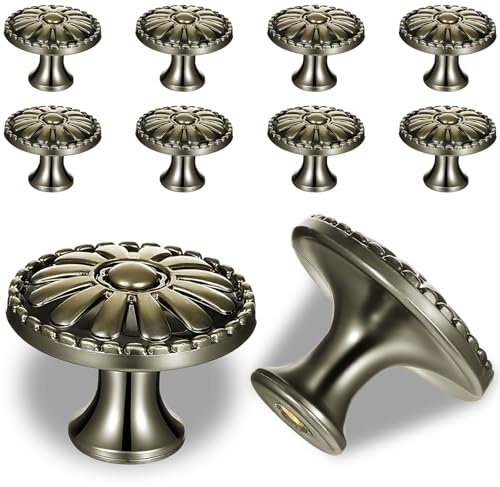 10 pomos redondos para muebles, pomos de armario vintage, color bronce antiguo, botones de metal, botones decorativos con tornillos para muebles, cómodas, armarios (bronce)