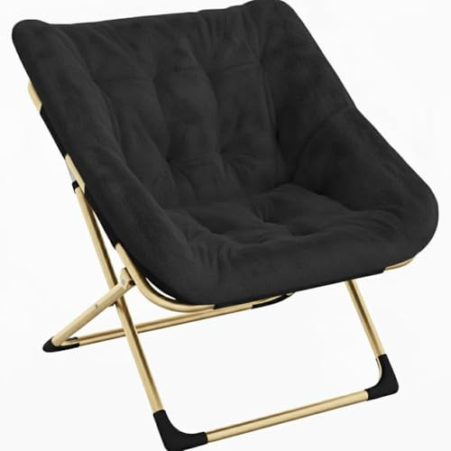Garvee Faltbarer Saucer Lounge Sessel aus Kunstfell – Extra bequemer Sessel mit stabilem Stahlrahmen – Ohne Montage, platzsparend – Perfekt für Schlafzimmer, Wohnzimmer, Apartment, Studentenwohnheim –